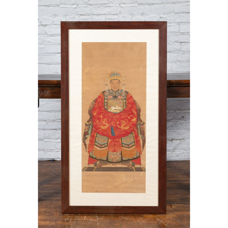 Chinese Qing Dynasty Period 19th Century Civil Official Painting on Linen Canvas-3. Asian & Chinese Furniture, Art, Antiques, Vintage Home Décor for sale at FEA Home