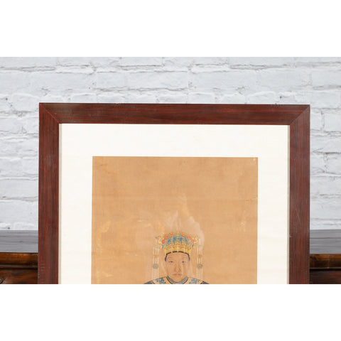 Chinese Qing Dynasty Period 19th Century Civil Official Painting on Linen Canvas-4. Asian & Chinese Furniture, Art, Antiques, Vintage Home Décor for sale at FEA Home
