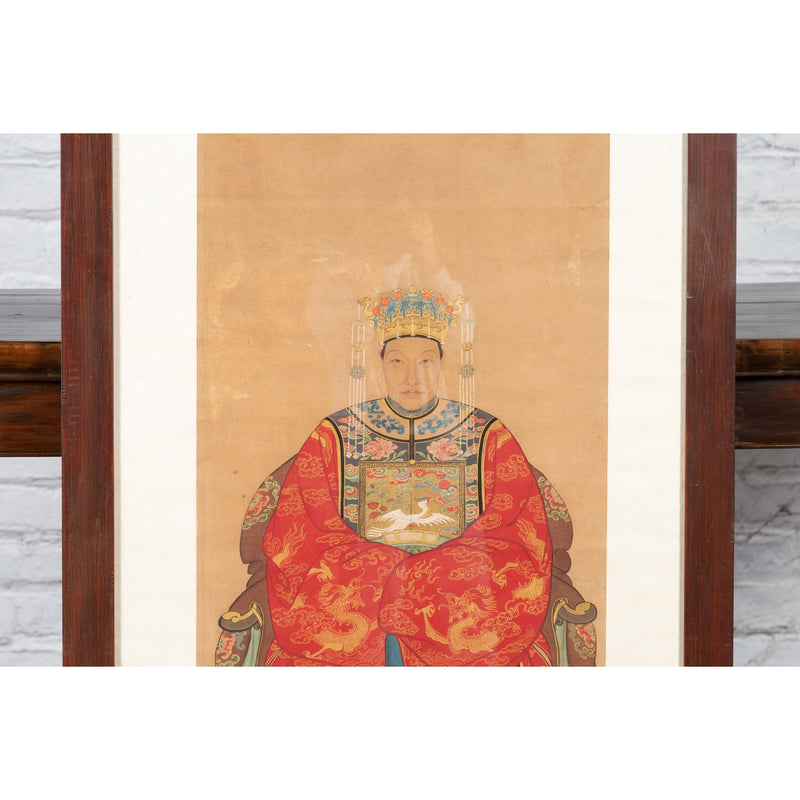 Chinese Qing Dynasty Period 19th Century Civil Official Painting on Linen Canvas-5. Asian & Chinese Furniture, Art, Antiques, Vintage Home Décor for sale at FEA Home