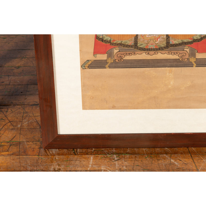 Chinese Qing Dynasty Period 19th Century Civil Official Painting on Linen Canvas-9. Asian & Chinese Furniture, Art, Antiques, Vintage Home Décor for sale at FEA Home