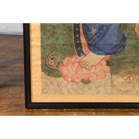Large Framed Indian 19th Century Painting of Guanyin Sitting on a Dragon-YN7461-12. Asian & Chinese Furniture, Art, Antiques, Vintage Home Décor for sale at FEA Home