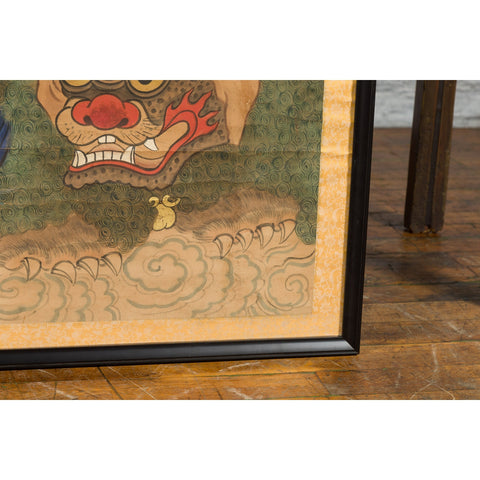 Large Framed Indian 19th Century Painting of Guanyin Sitting on a Dragon-YN7461-13. Asian & Chinese Furniture, Art, Antiques, Vintage Home Décor for sale at FEA Home
