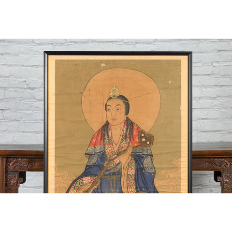 Large Framed Indian 19th Century Painting of Guanyin Sitting on a Dragon-YN7461-4. Asian & Chinese Furniture, Art, Antiques, Vintage Home Décor for sale at FEA Home