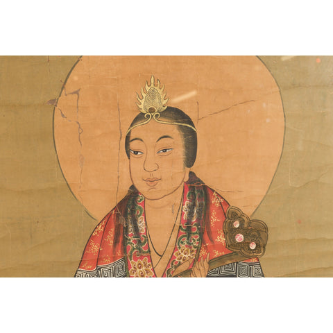 Large Framed Indian 19th Century Painting of Guanyin Sitting on a Dragon-YN7461-7. Asian & Chinese Furniture, Art, Antiques, Vintage Home Décor for sale at FEA Home