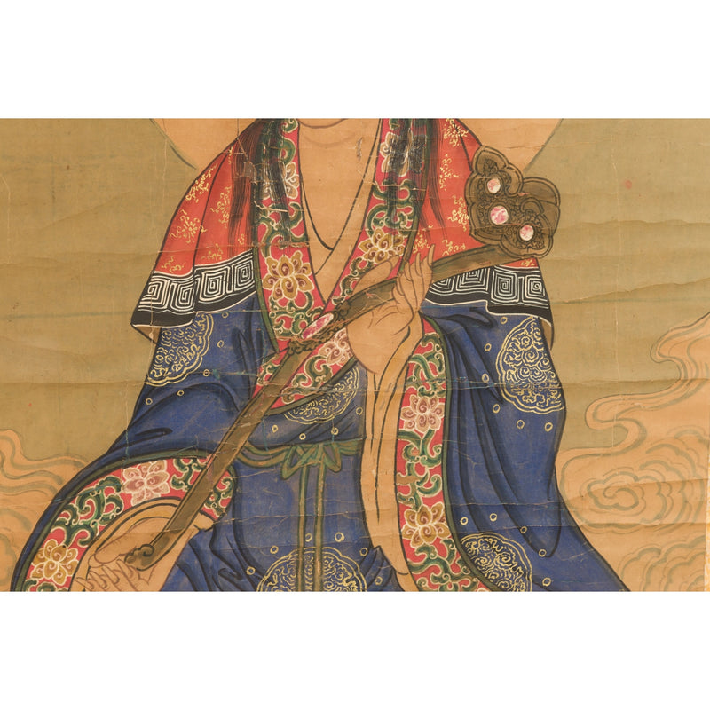 Large Framed Indian 19th Century Painting of Guanyin Sitting on a Dragon-YN7461-9. Asian & Chinese Furniture, Art, Antiques, Vintage Home Décor for sale at FEA Home