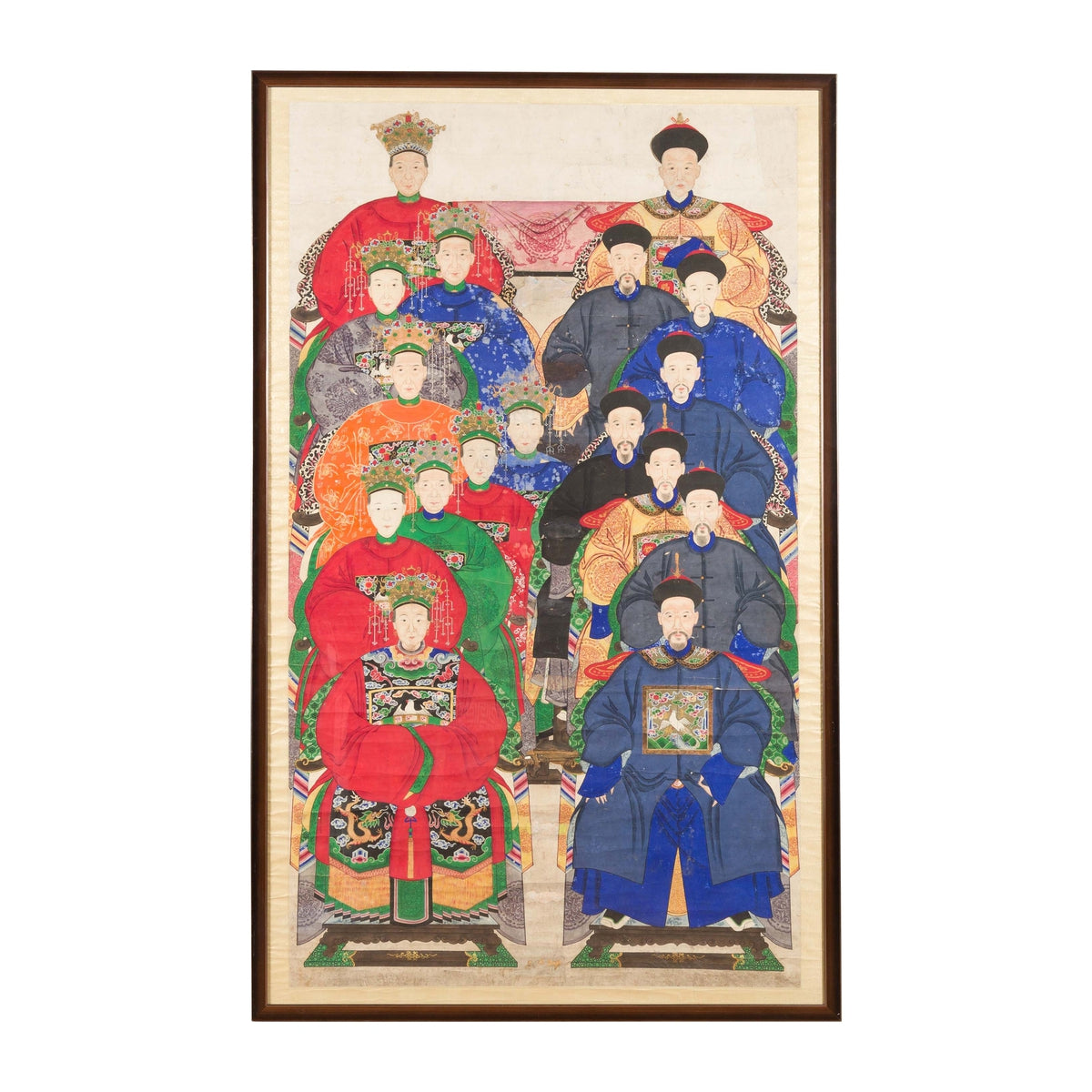 Chinese Qing Dynasty Period 19th Century Ancestor Group Portrait in Custom Frame-1. Asian & Chinese Furniture, Art, Antiques, Vintage Home Décor for sale at FEA Home