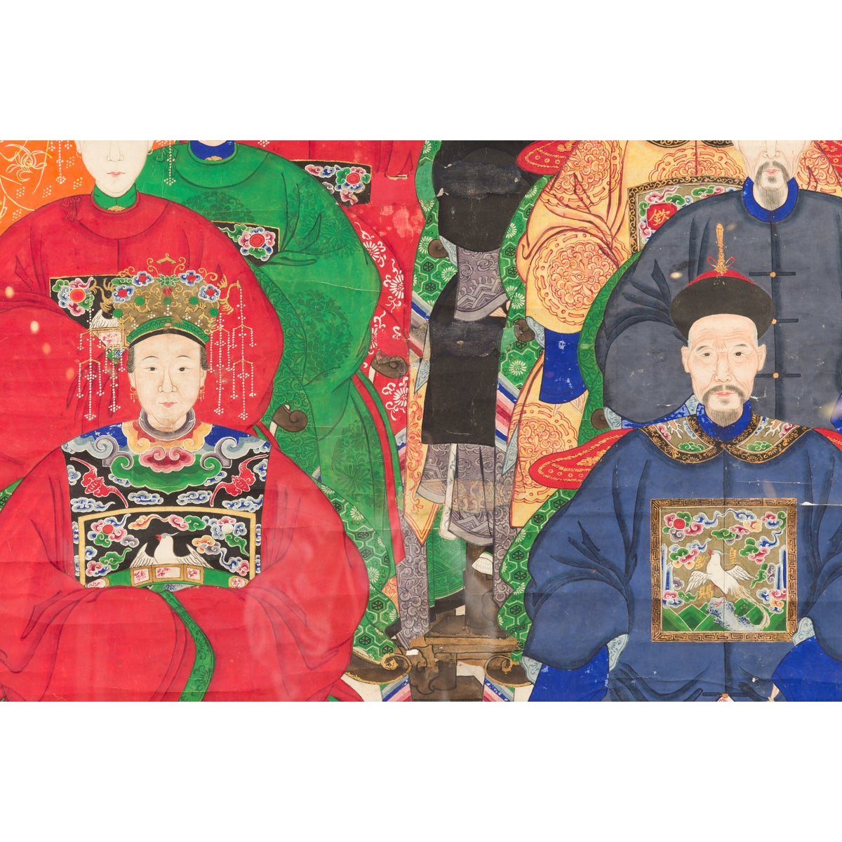 Chinese Qing Dynasty Period 19th Century Ancestor Group Portrait in Custom Frame-10. Asian &amp; Chinese Furniture, Art, Antiques, Vintage Home Décor for sale at FEA Home