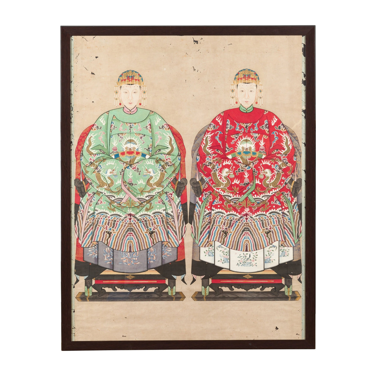 Qing Dynasty Chinese Painting of a Royalty Related Couple with Dragon Motifs-1. Asian & Chinese Furniture, Art, Antiques, Vintage Home Décor for sale at FEA Home