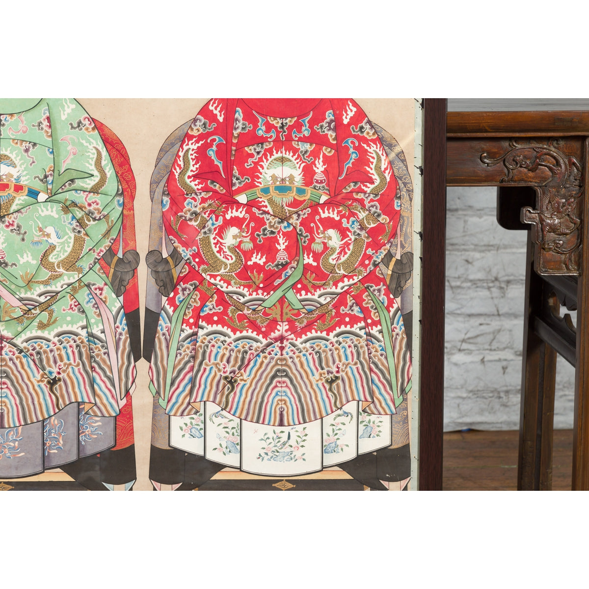 Qing Dynasty Chinese Painting of a Royalty Related Couple with Dragon Motifs-10. Asian &amp; Chinese Furniture, Art, Antiques, Vintage Home Décor for sale at FEA Home