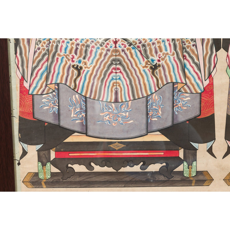 Qing Dynasty Chinese Painting of a Royalty Related Couple with Dragon Motifs - Antique Chinese and Vintage Asian Furniture for Sale at FEA Home