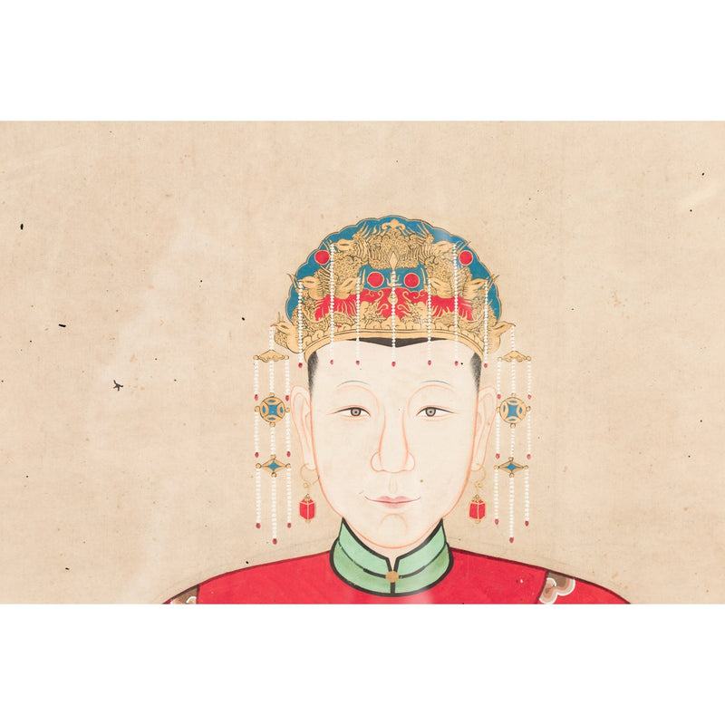 Qing Dynasty Chinese Painting of a Royalty Related Couple with Dragon Motifs - Antique Chinese and Vintage Asian Furniture for Sale at FEA Home