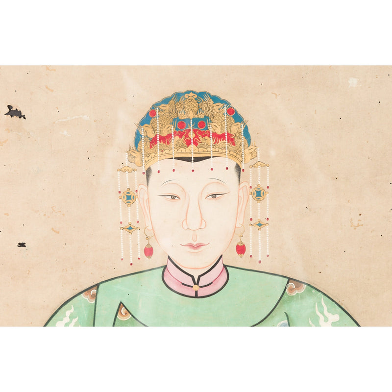 Qing Dynasty Chinese Painting of a Royalty Related Couple with Dragon Motifs - Antique Chinese and Vintage Asian Furniture for Sale at FEA Home