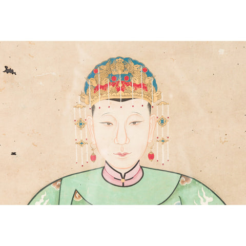 Qing Dynasty Chinese Painting of a Royalty Related Couple with Dragon Motifs - Antique Chinese and Vintage Asian Furniture for Sale at FEA Home