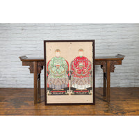Qing Dynasty Chinese Painting of a Royalty Related Couple with Dragon Motifs