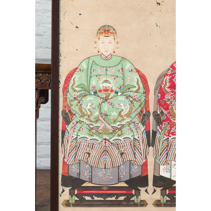 Qing Dynasty Chinese Painting of a Royalty Related Couple with Dragon Motifs - Antique Chinese and Vintage Asian Furniture for Sale at FEA Home