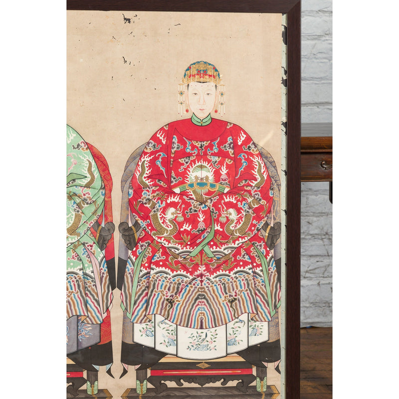 Qing Dynasty Chinese Painting of a Royalty Related Couple with Dragon Motifs - Antique Chinese and Vintage Asian Furniture for Sale at FEA Home