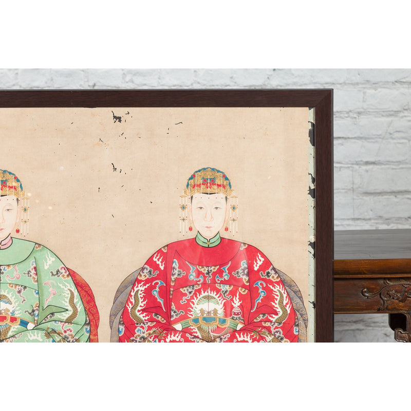 Qing Dynasty Chinese Painting of a Royalty Related Couple with Dragon Motifs - Antique Chinese and Vintage Asian Furniture for Sale at FEA Home