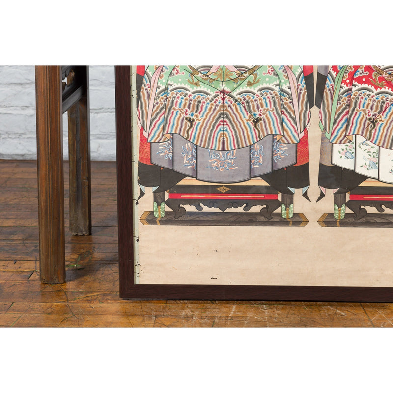 Qing Dynasty Chinese Painting of a Royalty Related Couple with Dragon Motifs - Antique Chinese and Vintage Asian Furniture for Sale at FEA Home