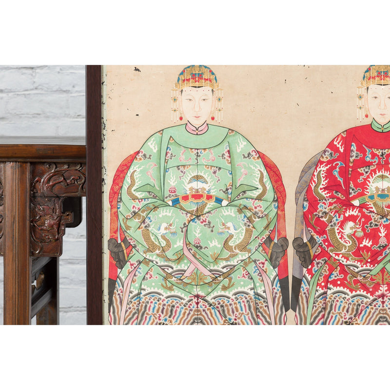 Qing Dynasty Chinese Painting of a Royalty Related Couple with Dragon Motifs - Antique Chinese and Vintage Asian Furniture for Sale at FEA Home