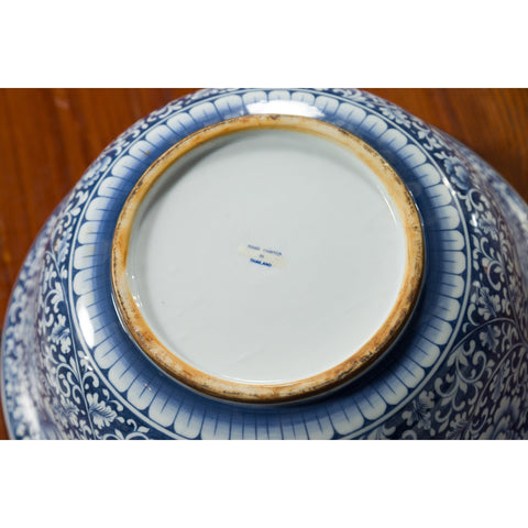 Large Thai Hand-Painted Blue and White Porcelain Bowl with Floral Motifs-YN7466-17. Asian & Chinese Furniture, Art, Antiques, Vintage Home Décor for sale at FEA Home