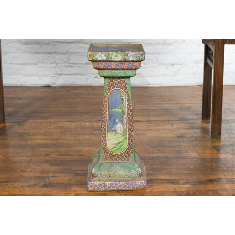 Chinese Vintage Ceramic Pedestal Stand with Hand-Painted Calligraphy and Figures-YN7468-11. Asian & Chinese Furniture, Art, Antiques, Vintage Home Décor for sale at FEA Home