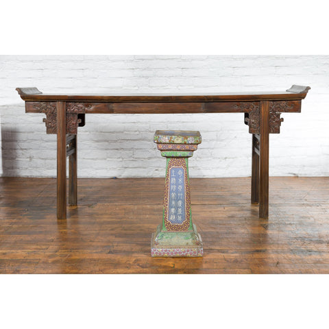 Chinese Vintage Ceramic Pedestal Stand with Hand-Painted Calligraphy and Figures-YN7468-4. Asian & Chinese Furniture, Art, Antiques, Vintage Home Décor for sale at FEA Home