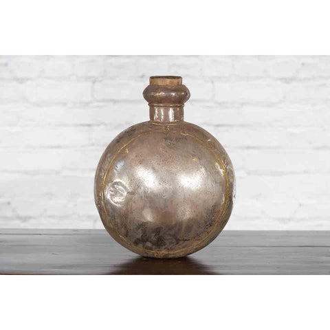 Indian Vintage Metal Water Vase with Cork Style Top and Circular Body