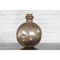 Indian Vintage Metal Water Vase with Cork Style Top and Circular Body