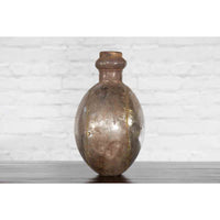Indian Vintage Metal Water Vase with Cork Style Top and Circular Body