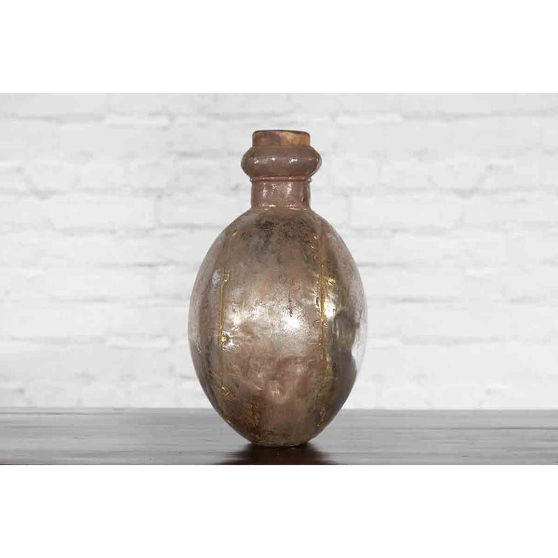 Indian Vintage Metal Water Vase with Cork Style Top and Circular Body