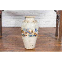 Annamese White Martaban Vase with Green and Blue Landscape Motifs