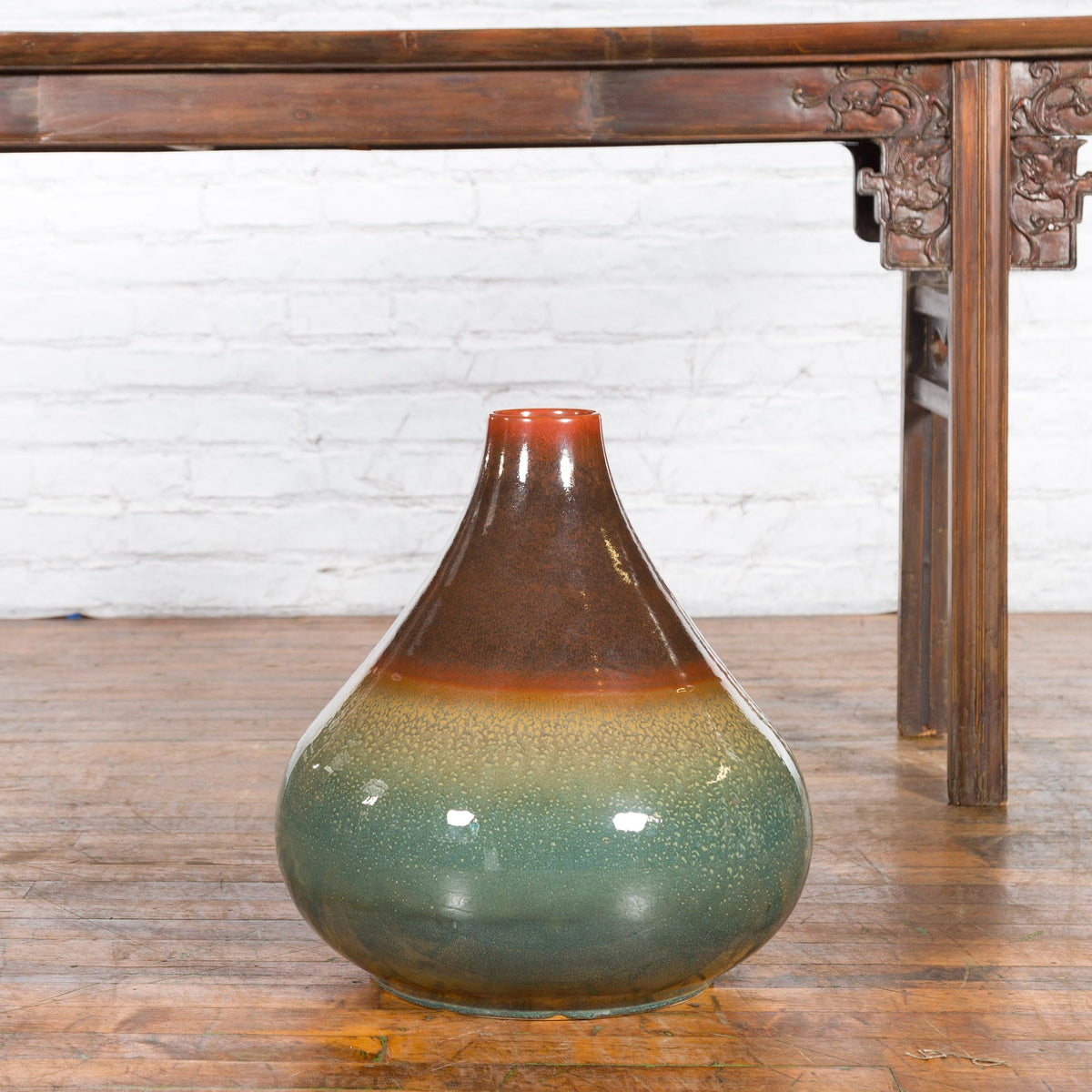 Large Contemporary Chiang Mai Prem Collection Jar with Green and Brown Glaze-5. Asian &amp; Chinese Furniture, Art, Antiques, Vintage Home Décor for sale at FEA Home