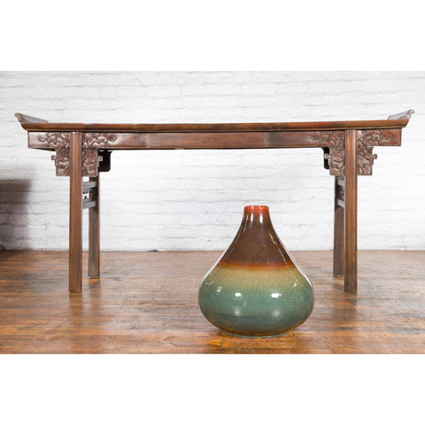Large Contemporary Chiang Mai Prem Collection Jar with Green and Brown Glaze