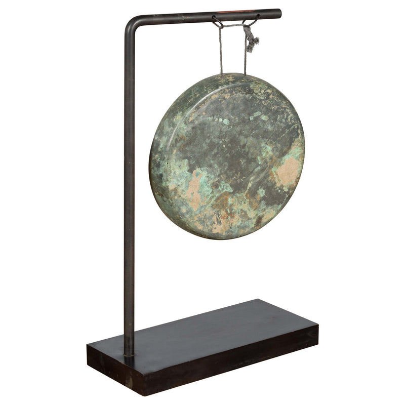 Bronze Gong Mounted on Custom Made Base-YN7474-1. Asian & Chinese Furniture, Art, Antiques, Vintage Home Décor for sale at FEA Home
