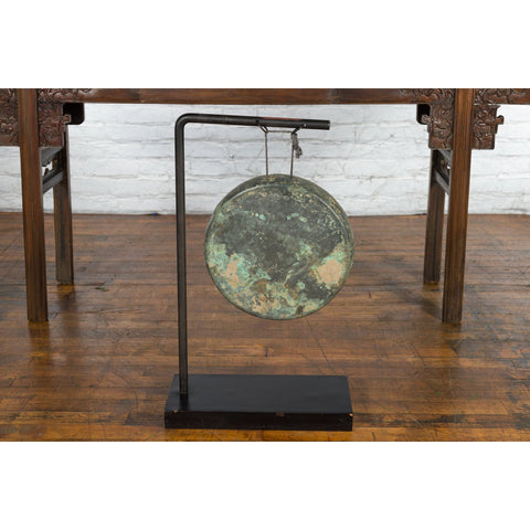 Bronze Gong Mounted on Custom Made Base-YN7474-3. Asian & Chinese Furniture, Art, Antiques, Vintage Home Décor for sale at FEA Home