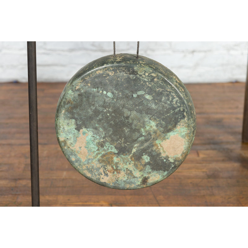 Bronze Gong Mounted on Custom Made Base-YN7474-5. Asian & Chinese Furniture, Art, Antiques, Vintage Home Décor for sale at FEA Home