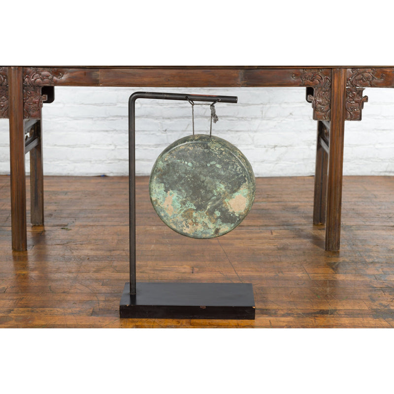 Bronze Gong Mounted on Custom Made Base-YN7474-7. Asian & Chinese Furniture, Art, Antiques, Vintage Home Décor for sale at FEA Home
