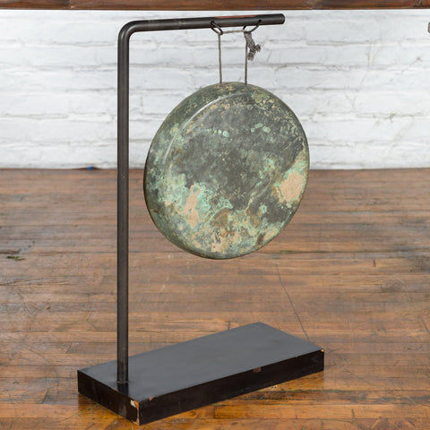 Bronze Gong Mounted on Custom Made Base-YN7474-8. Asian & Chinese Furniture, Art, Antiques, Vintage Home Décor for sale at FEA Home
