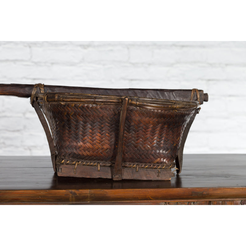 Early 20th Century Shoulder Rice Carrying Yoke with Bamboo and Rattan Baskets - Antique and Vintage Asian Furniture for Sale at FEA Home