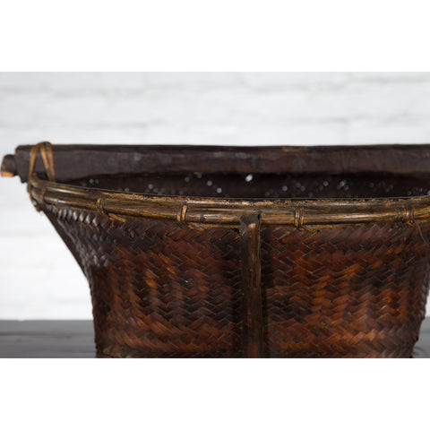 Early 20th Century Shoulder Rice Carrying Yoke with Bamboo and Rattan Baskets