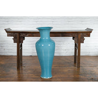 Tall Prem Collection Soft Blue Glazed Artisan Ceramic Vase with Flaring Neck