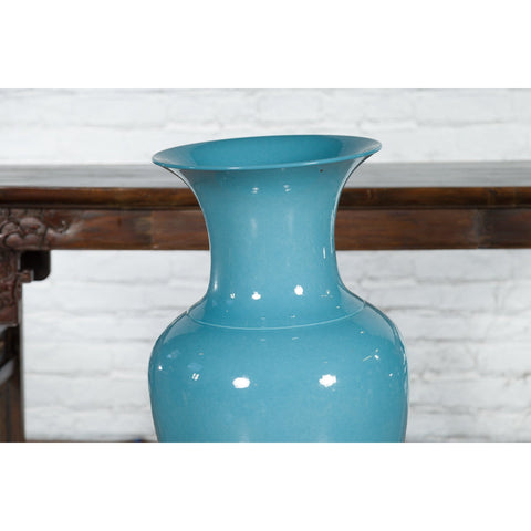 Tall Prem Collection Soft Blue Glazed Artisan Ceramic Vase with Flaring Neck-5. Asian & Chinese Furniture, Art, Antiques, Vintage Home Décor for sale at FEA Home
