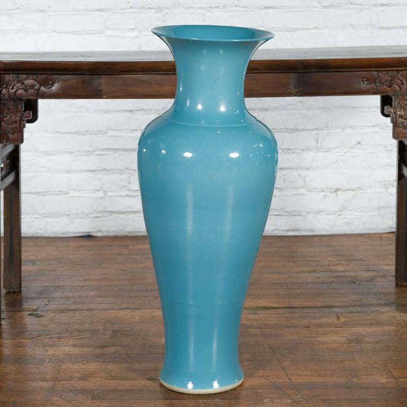Tall Prem Collection Soft Blue Glazed Artisan Ceramic Vase with Flaring Neck-6. Asian & Chinese Furniture, Art, Antiques, Vintage Home Décor for sale at FEA Home