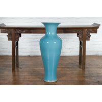Tall Prem Collection Soft Blue Glazed Artisan Ceramic Vase with Flaring Neck