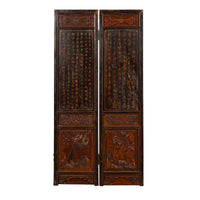 Chinese Early 20th Century Brown and Red Two-Panel Screen with Calligraphy- Asian Antiques, Vintage Home Decor & Chinese Furniture - FEA Home