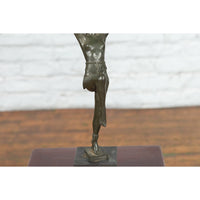 Vintage Art Deco Style Lost Wax Cast Bronze Table Lamp Depicting a Young Dancer