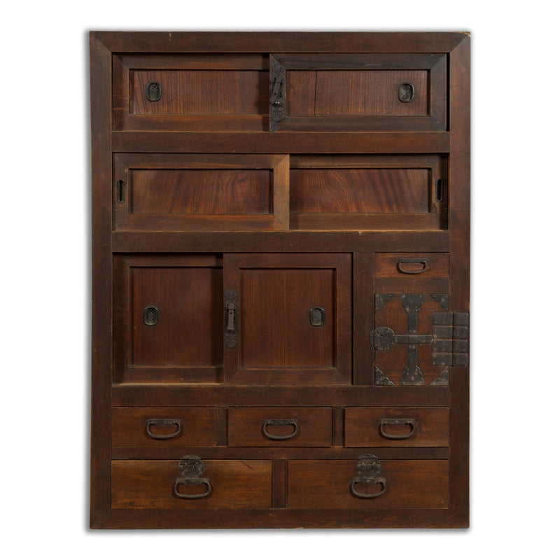 Japanese 19th Century Kitchen Cabinet with Sliding Doors, Safe and Drawers - Antique Chinese and Vintage Asian Furniture for Sale at FEA Home