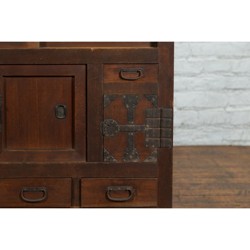 Japanese 19th Century Kitchen Cabinet with Sliding Doors, Safe and Drawers - Antique Chinese and Vintage Asian Furniture for Sale at FEA Home