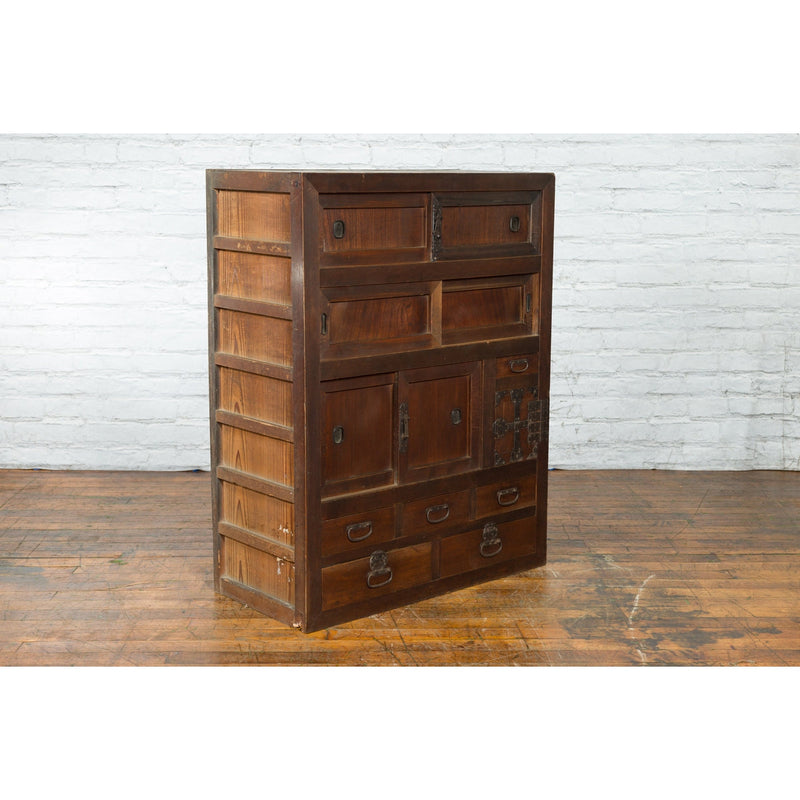 Japanese 19th Century Kitchen Cabinet with Sliding Doors, Safe and Drawers - Antique Chinese and Vintage Asian Furniture for Sale at FEA Home