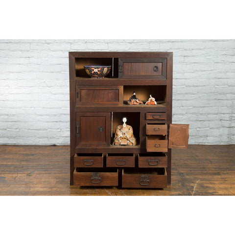 Japanese 19th Century Kitchen Cabinet with Sliding Doors, Safe and Drawers - Antique Chinese and Vintage Asian Furniture for Sale at FEA Home